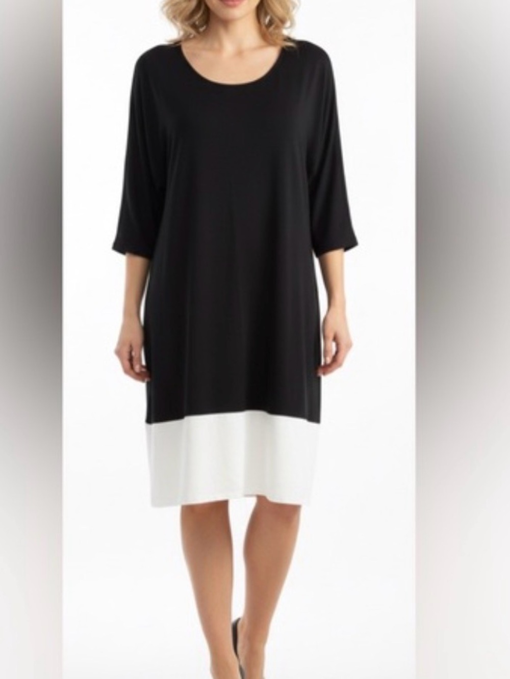 J. Jill Wearever Collection Black Ivory Soft Stretch 3/4 Sleeve Dress S